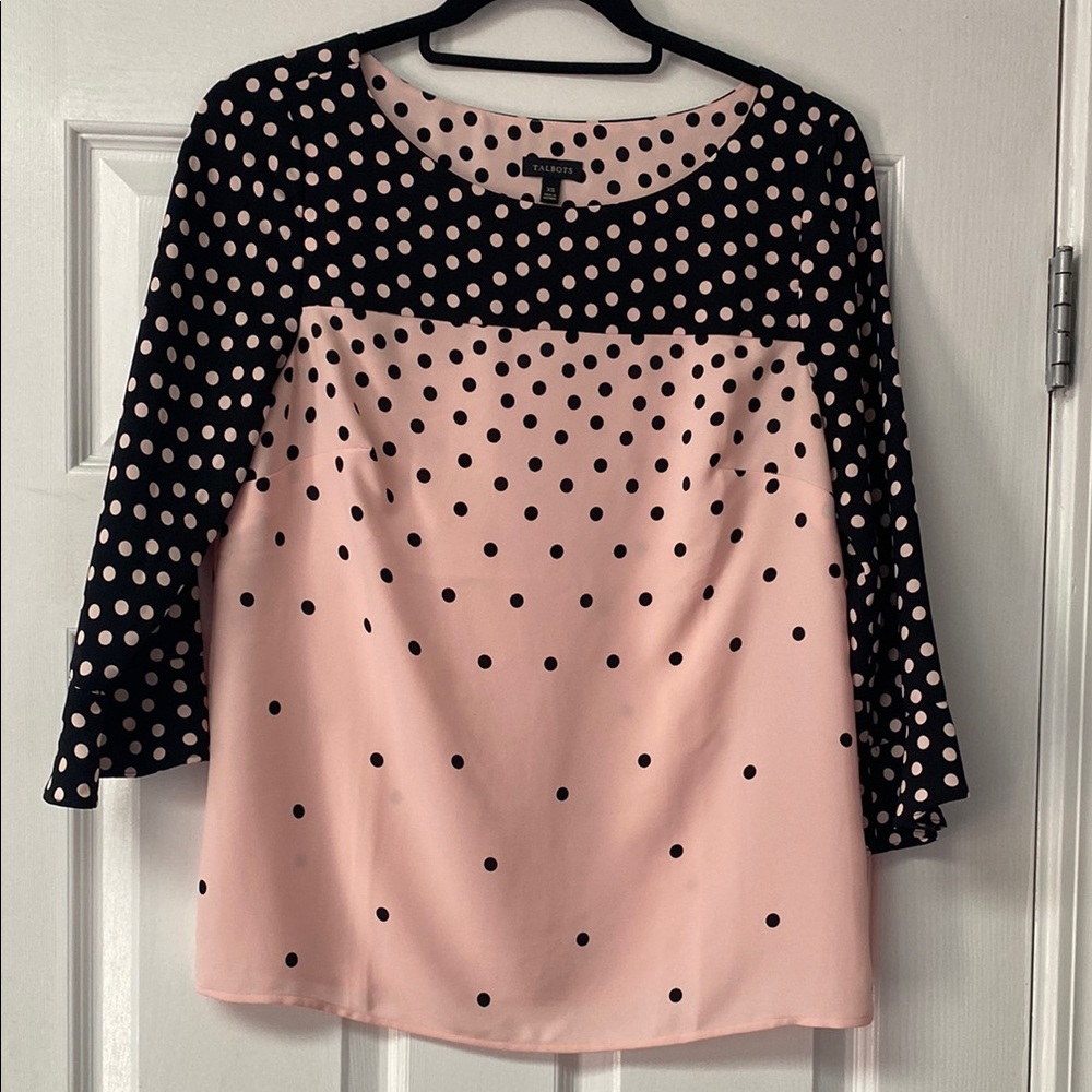 Talbots Black and White Boxy Blouse with 3/4 Sleeves